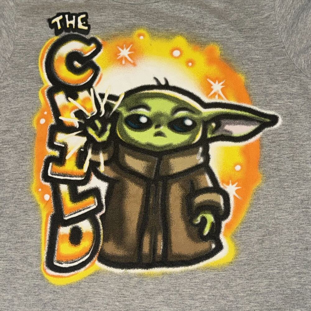 Star Wars The Child Grogu‎ Graffiti T-Shirt Unisex Kids 10/12 Gray Short Sleeves